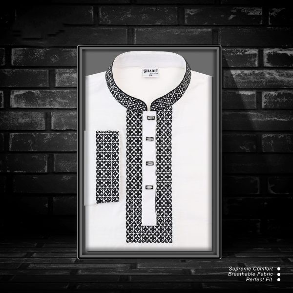Embroidered Cotton Punjabi Khadi White